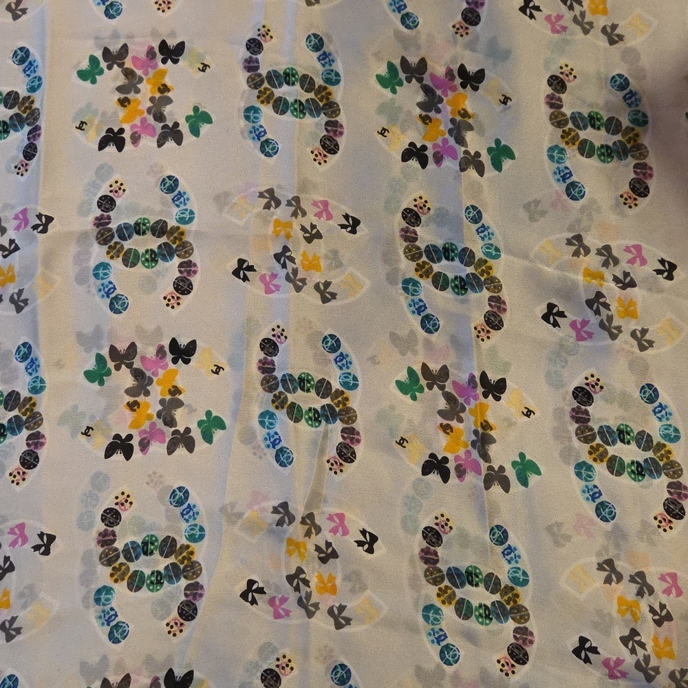 Chanel Coco RueCambon Cream Silk Scarf with Multicolor Logo Pattern - Picture 3 of 6